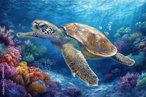 Sea Turtle in Coral Reef