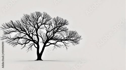 Generative AI, This image captures the essence of minimalist nature, featuring a single tree standing alone in a vast, featureless white space