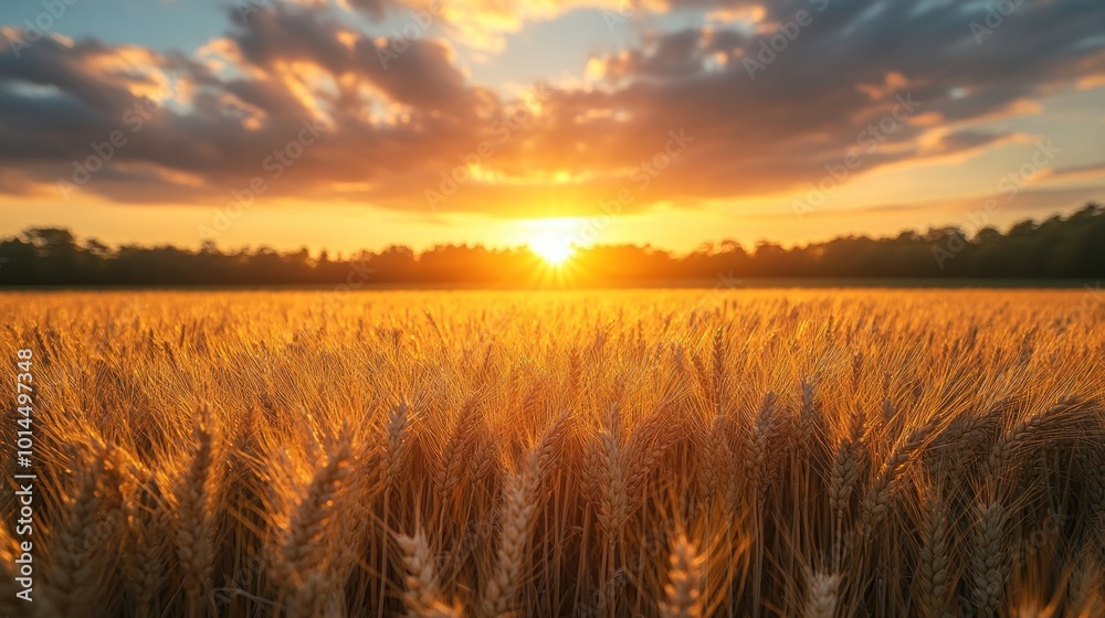 A golden wheat field glows with the setting sun, the sky ablaze with vibrant hues. A golden wheat field glows with the setting sun, the sky ablaze with vibrant hues.
