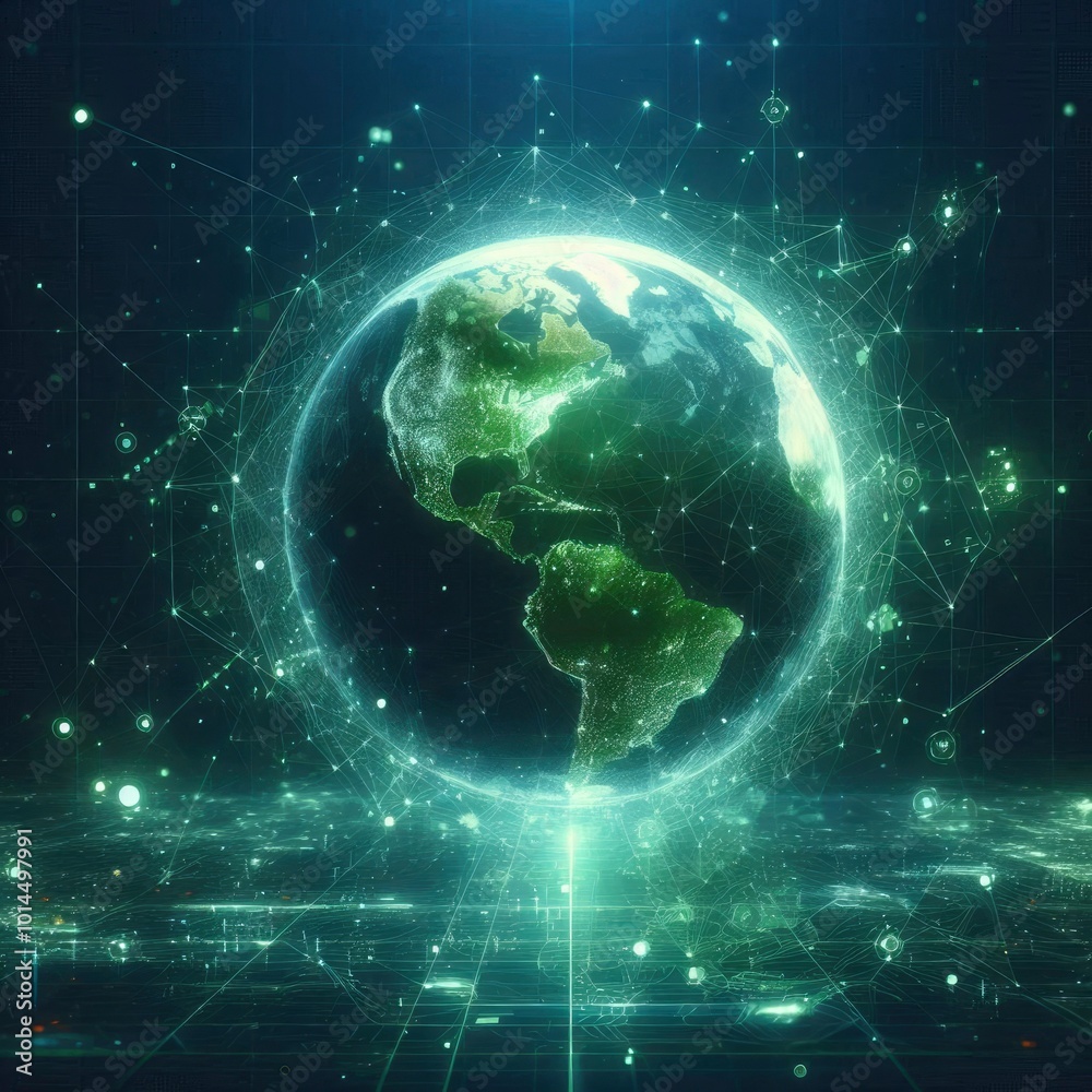 Vector.Green futuristic background with planet Earth generative withe ai Vector.Green futuristic background with planet Earth generative withe ai