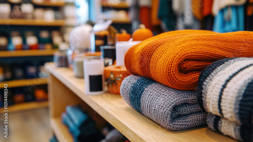 Cozy Knitwear Display in a Modern Retail Store Setting, AI