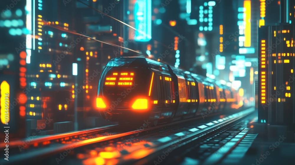 Futuristic Train Traveling Through A Neon City