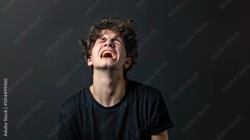 Upset Man on black background.