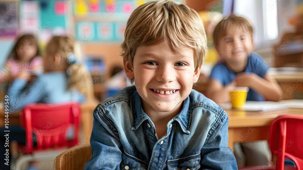 Smiling Young Boy in Classroom. Smiling Young Boy in Classroom.