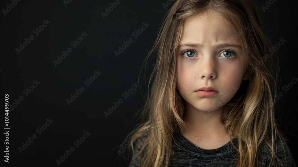 Upset young girl on black background. Upset young girl on black background.