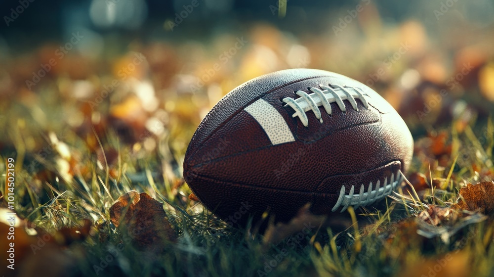 A Close-Up of a Football Resting in the Grass A Close-Up of a Football Resting in the Grass
