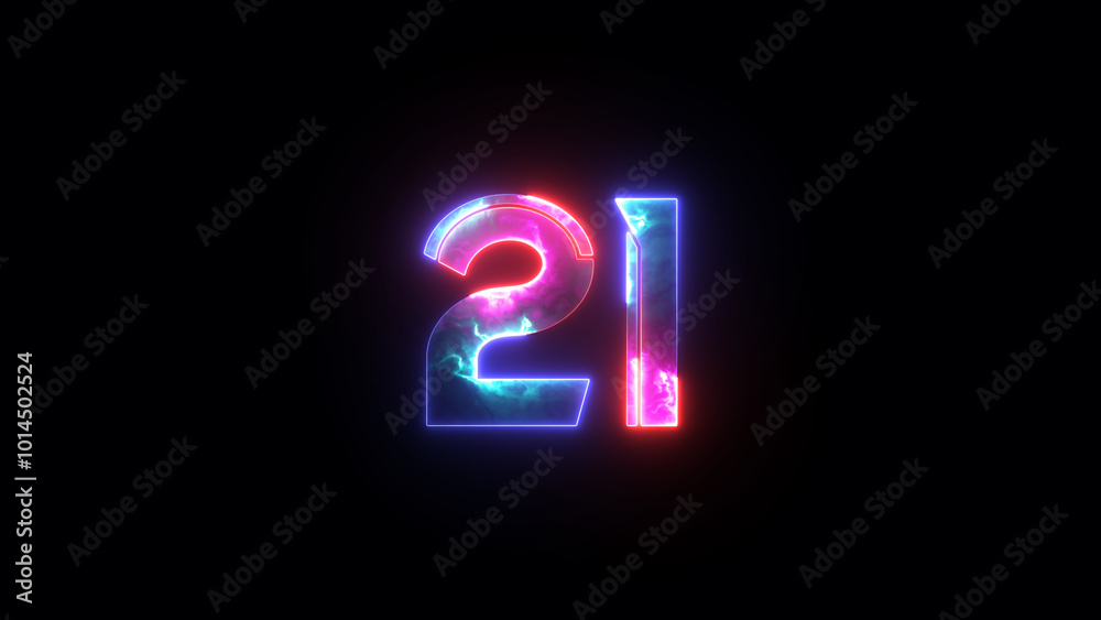 Glowing neon numeric number 21. 4 color neon futuristic effect. Trendy glow lighting. Glowing neon numeric number 21. 4 color neon futuristic effect. Trendy glow lighting.
