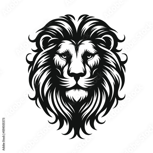 Majestic Lion Head Illustration Black and White Vector Art