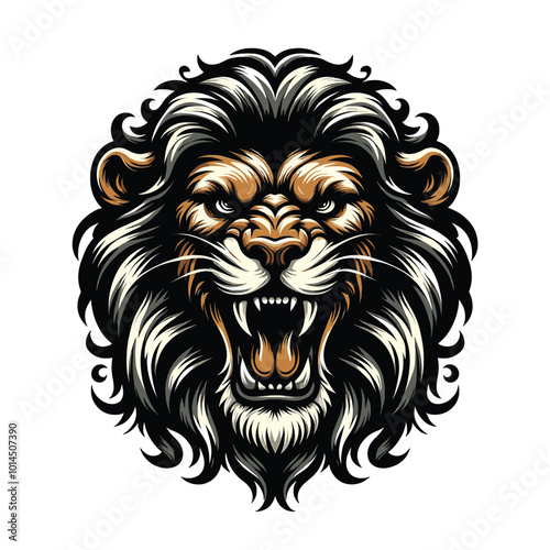 Roaring Lion Head Illustration Majestic Vector Art
