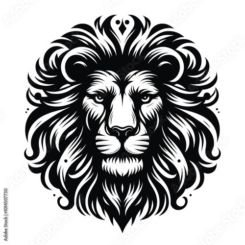 Majestic Lion Head Illustration Ornate Black and White Design