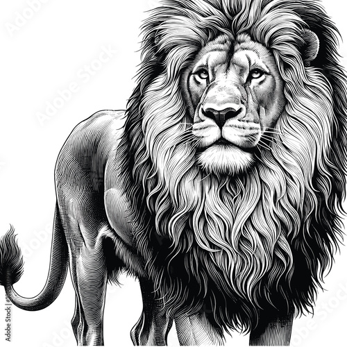 Majestic Lion A Powerful Black and White Illustration