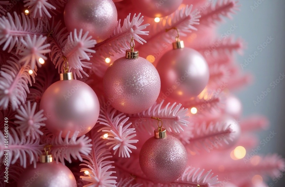 Pink Christmas tree decorated with balls Pink Christmas tree decorated with balls