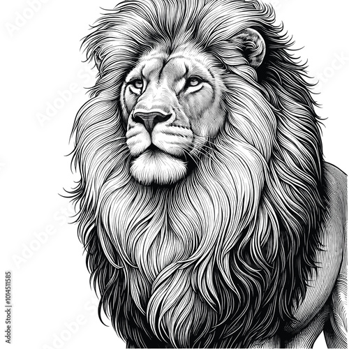 Majestic Lion A Powerful Black and White Illustration