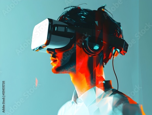 Virtual Reality Gamer s Avatar Glitching Between and Low Poly Versions photo