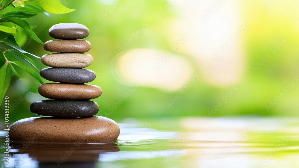 Obraz premium Stacked stones on tranquil water surface