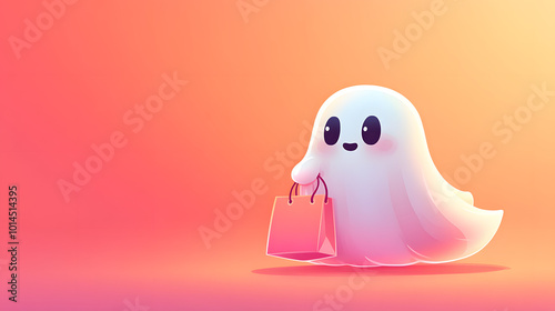 Friendly Halloween Ghost with Shopping Bag