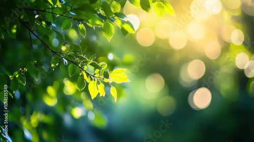 Sunlit Green Leaves with Bokeh Background