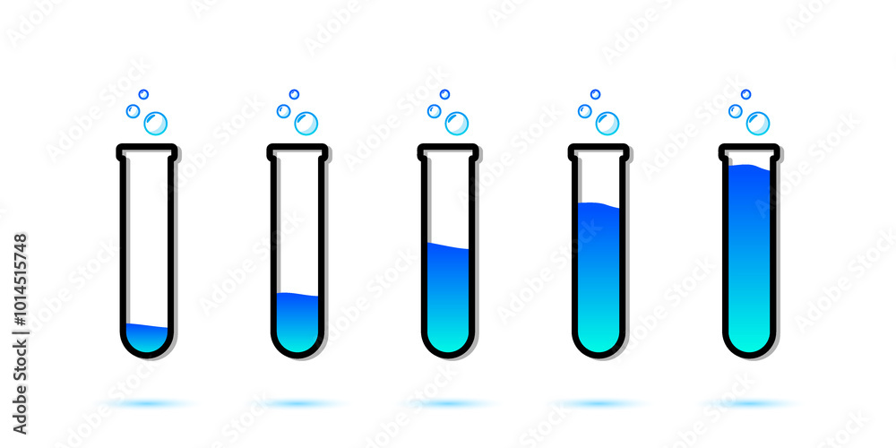 Set of glass bottles. Different color potion flat style on white background. Vector illustration. Design elements for game collection.