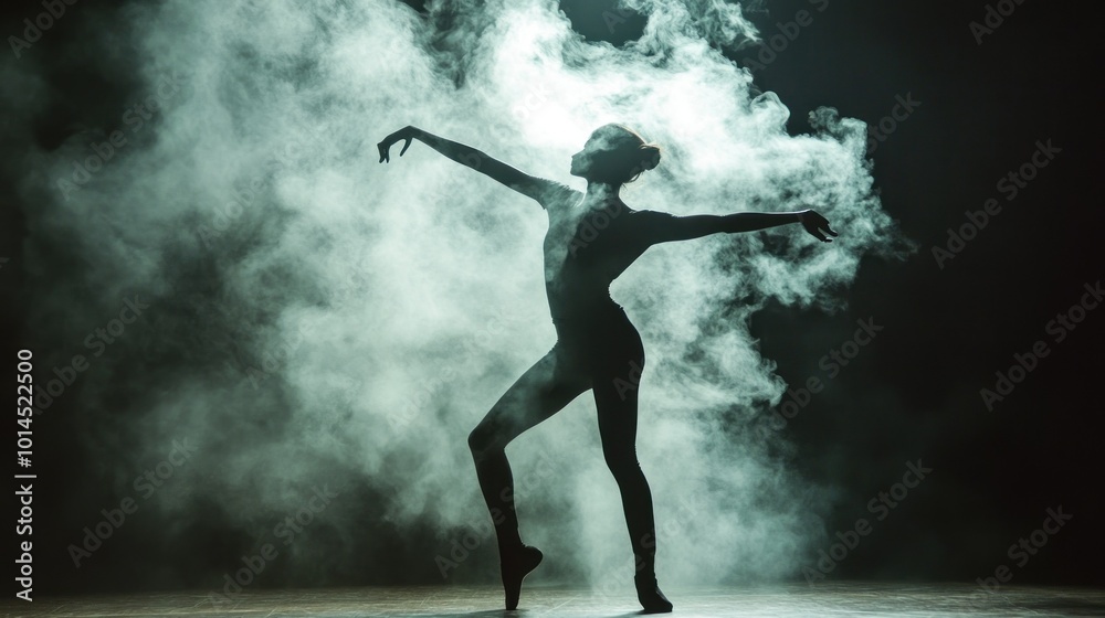 Silhouette of a Ballerina Dancing in a Smoky Setting