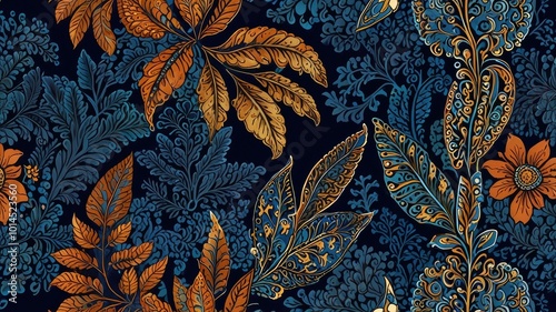 Indonesian batik motifs with very distin blue background photo