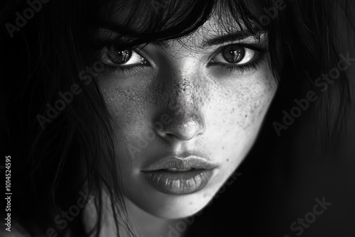 Monochromatic by professional photography of a girl. Close-up portrait 