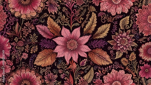 Indonesian batik motifs with very distin pink background photo