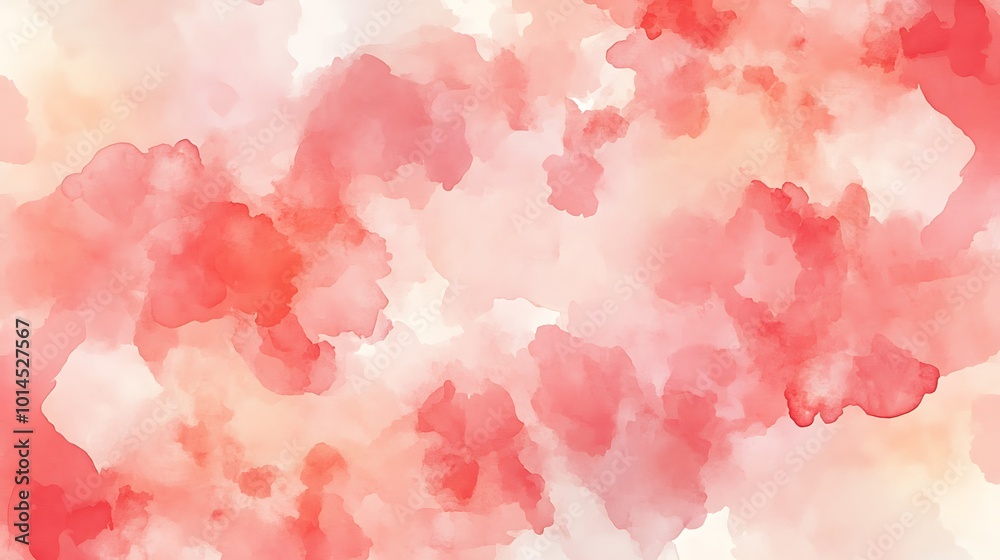 Fototapeta premium Abstract watercolor background in pink, orange, and white with soft, blurred edges.