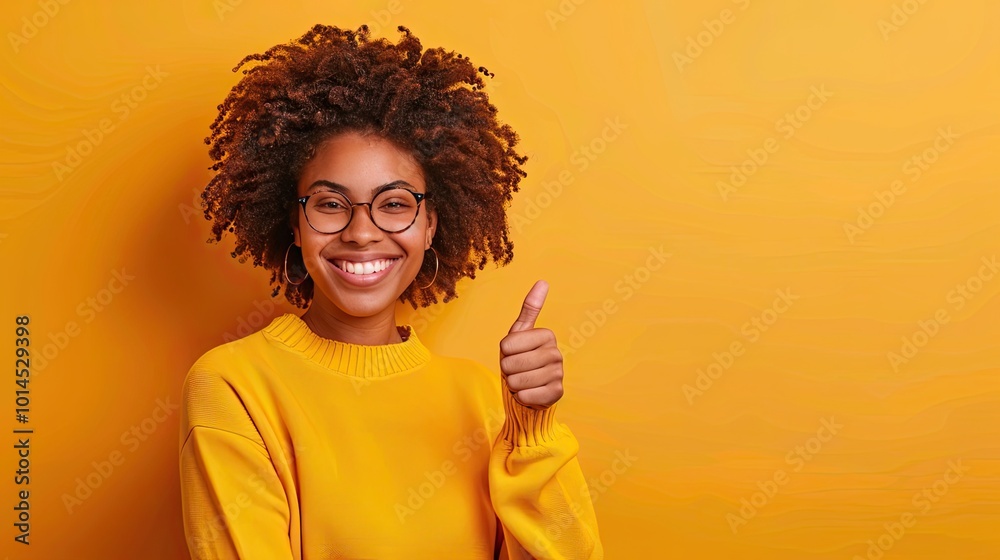 Smiling Woman Giving Thumbs Up, on a solid color background. Smiling Woman Giving Thumbs Up, on a solid color background.