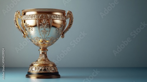 Shiny Golden Trophy Isolated on a White to Blue Gradient Background for Award and Recognition Concepts