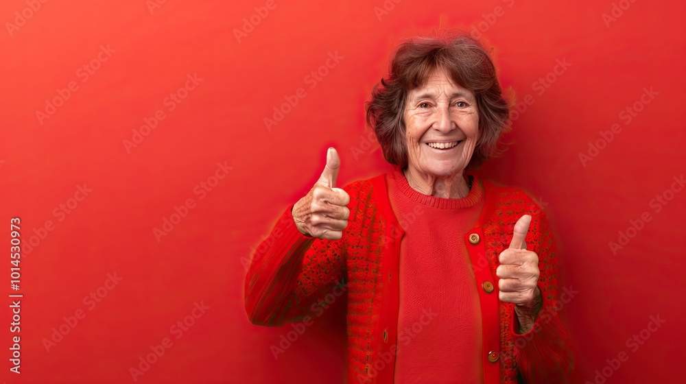 Smiling Woman Giving Thumbs Up, on a solid color background. Smiling Woman Giving Thumbs Up, on a solid color background.