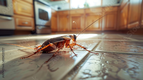 Cockroaches, large ginger cockroach on the kitchen floor