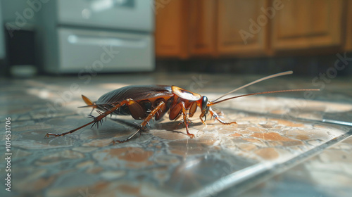 Cockroaches, large ginger cockroach on the kitchen floor