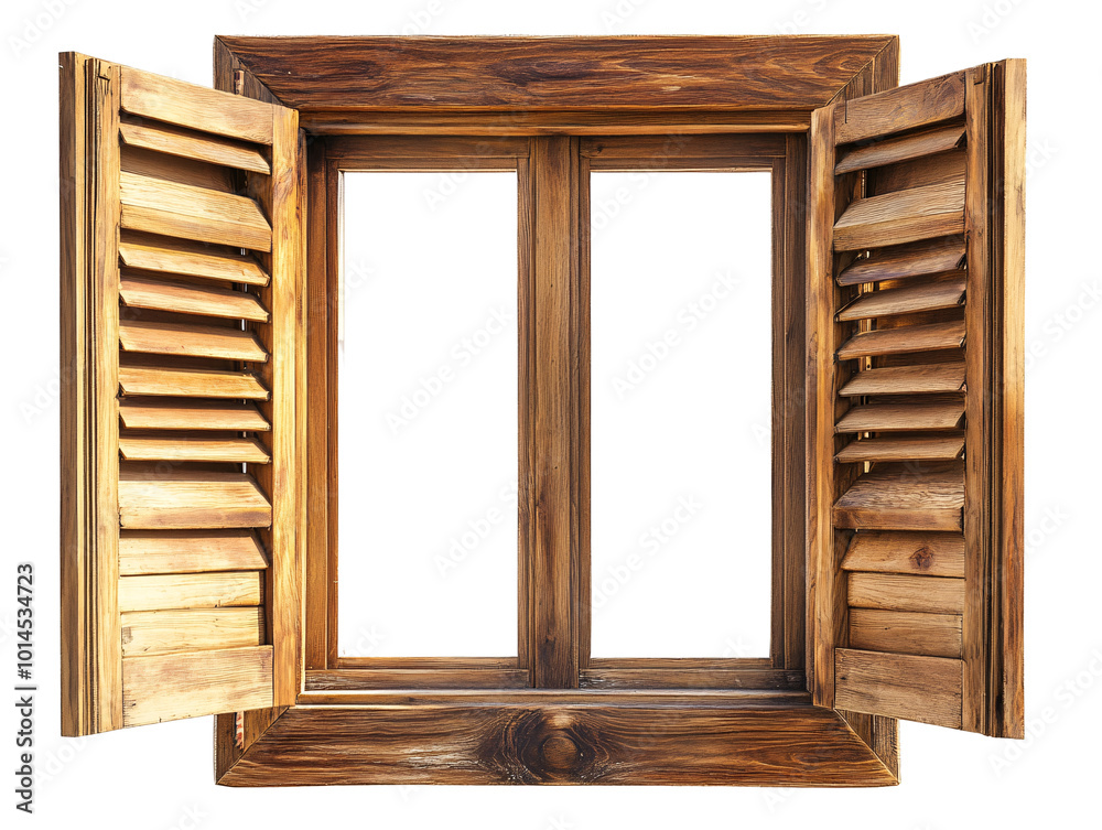 a wooden window with shutters a wooden window with shutters