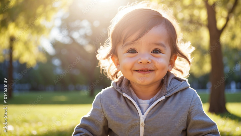 Happy Toddler in Park with Sunlight 1 Happy Toddler in Park with Sunlight 1