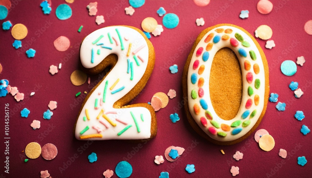 Decorated cookie, number 20, image for birthday or anniversary celebration Decorated cookie, number 20, image for birthday or anniversary celebration