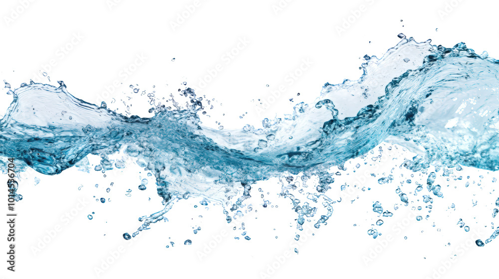 Dynamic Splash of Blue Water in Motion on White Background, Isolated Water Wave with Droplets, Perfect for Purity, Freshness, and Nature Concepts in Advertising Dynamic Splash of Blue Water in Motion on White Background, Isolated Water Wave with Droplets, Perfect for Purity, Freshness, and Nature Concepts in Advertising