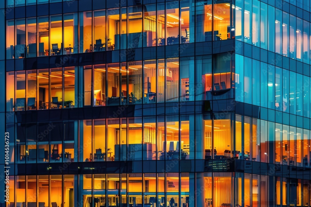 Modern office building in the evening.