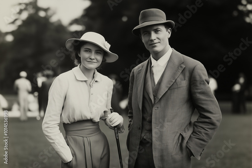 Vintage photo of golfers in the early 1900s.