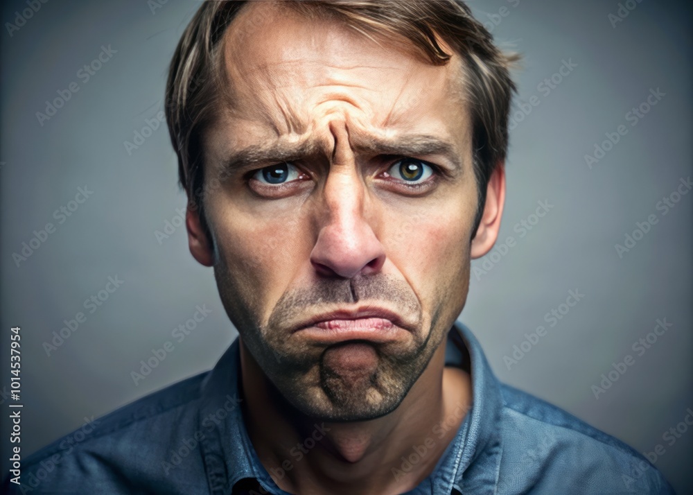 Caucasian man displaying a pouting expression, ideal for emotional and expressive stock photography use in various Caucasian man displaying a pouting expression, ideal for emotional and expressive stock photography use in various
