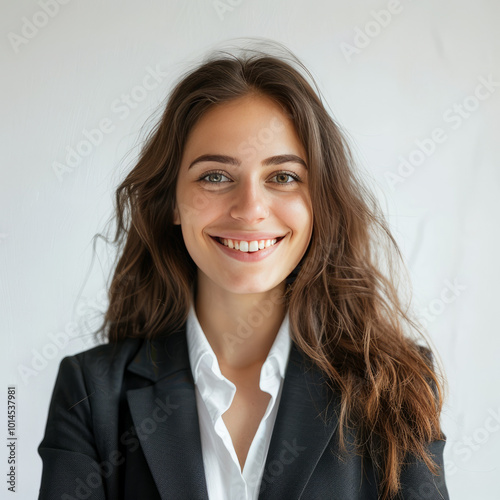 "Portrait of a Happy Young Businesswoman with Long Hair Smiling"