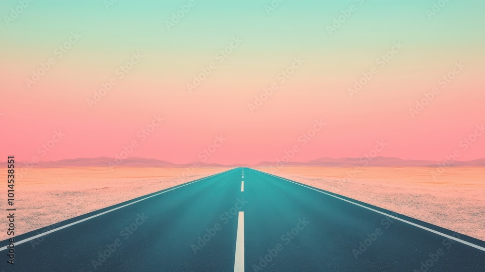 Fototapeta premium Tranquil Highway to the Unknown Future in Misty Watercolor | Soft Blending Sky with Copy Space