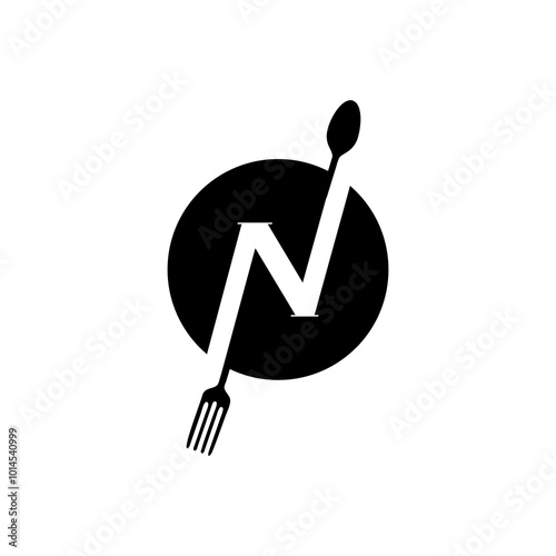 logo N food spoon fork food/restaurant, letter N, Nusa Rasa, Nibble Navigator, Noodle Nexus, The N Fork & Spoon, NomNom N