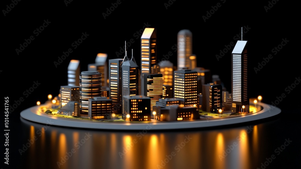 Cityscape Miniature: A miniature model of a modern metropolis bathed in warm light, evoking a sense of urban wonder and the intricate beauty of city life.  