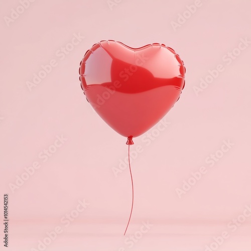 Minimalistic vector of a red heart balloon, rendered in 3D with a soft, pastel background photo