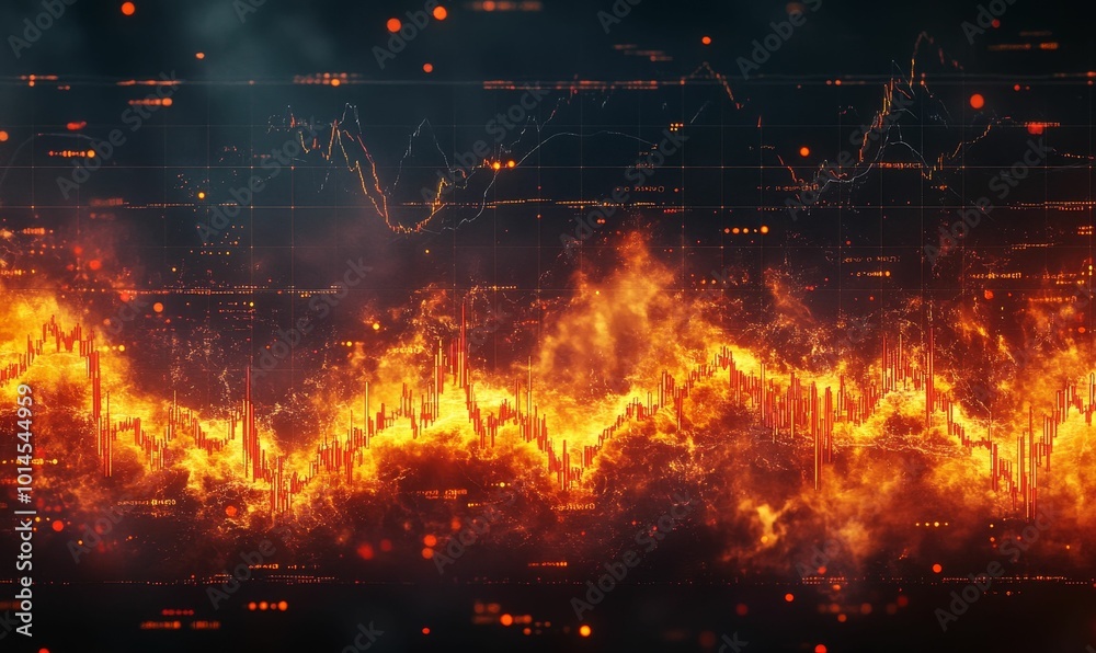 Burning graph chart in a dark background. Burning graph chart in a dark background.