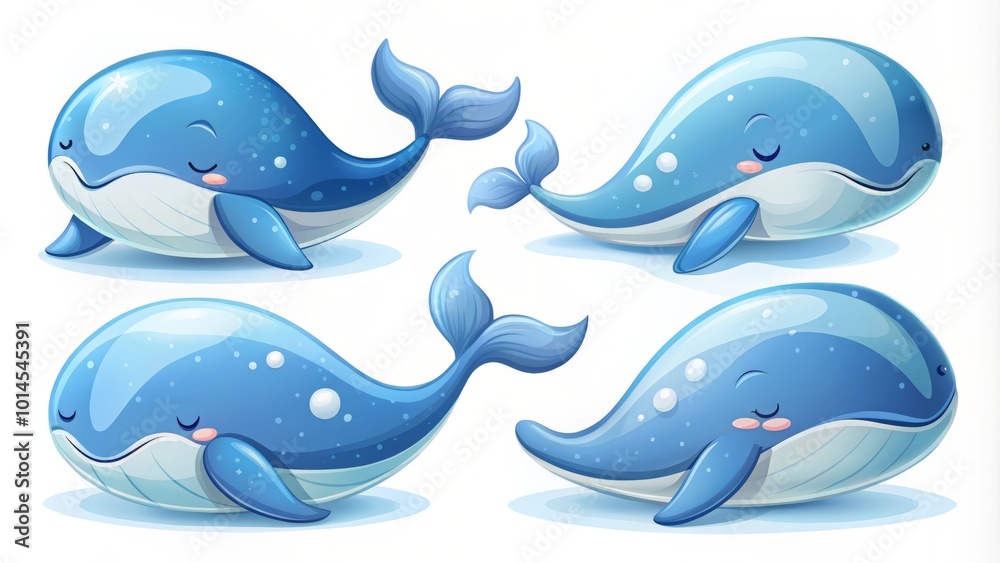 Cute sleeping whales set in abstract vector style, designed for tranquil and soothing projects. Perfect for baby themes Cute sleeping whales set in abstract vector style, designed for tranquil and soothing projects. Perfect for baby themes