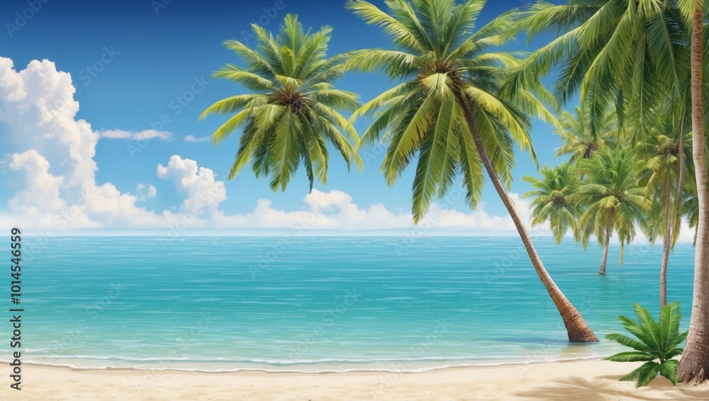 Coconut Tree with Leaf at Sandy Beach 0 Coconut Tree with Leaf at Sandy Beach 0