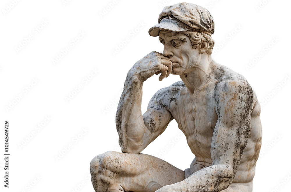 Thoughtful Classical Marble Sculpture of Man Sitting in Deep Reflection Thoughtful Classical Marble Sculpture of Man Sitting in Deep Reflection