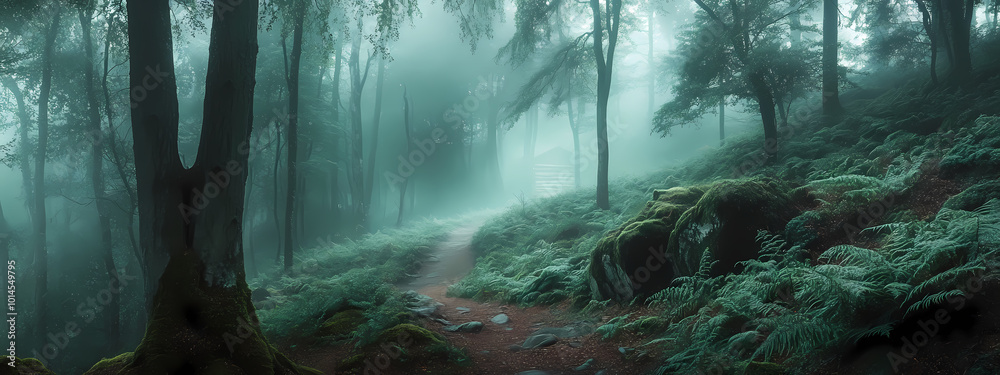 Foggy Mysterious Forest Path Foggy Mysterious Forest Path
