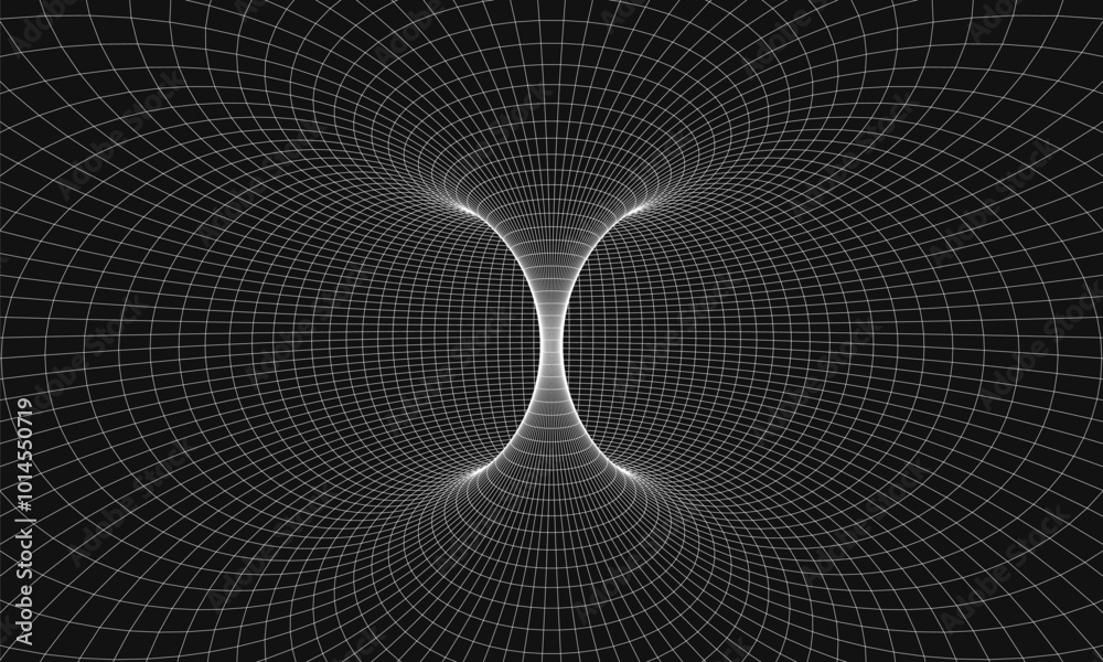 Obraz premium Wireframe 3d background. Abstract geometric grid. Illusion mesh tunnel. Vector illustration.